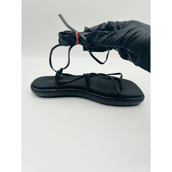 Ilio Smeraldo Women's Lace Up Flip Flop Sandals Leather Black Size EU 37/ US 7 - Picture 7 of 9